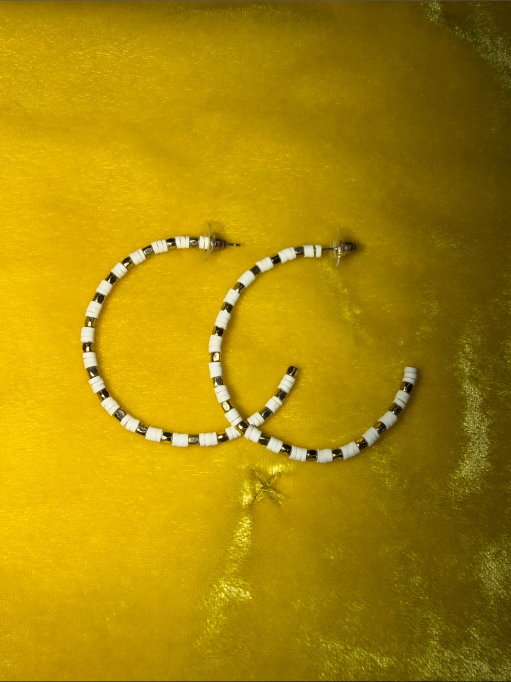 White and gold Beaded Hoop Earrings - Women Jewelry